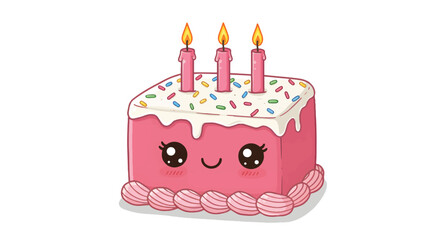 Cute Kawaii Birthday Cake with Candles and Sprinkles

