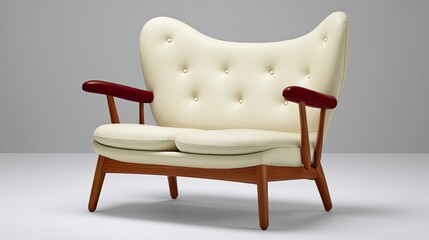 Elegant mid-century modern sofa with wooden accents