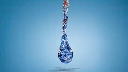 Crystal-clear water droplet suspended in mid-air