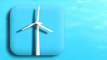 Minimalist wind turbine icon on a blue background