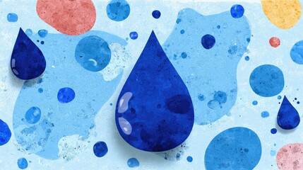 Abstract watercolor droplets on a light blue background