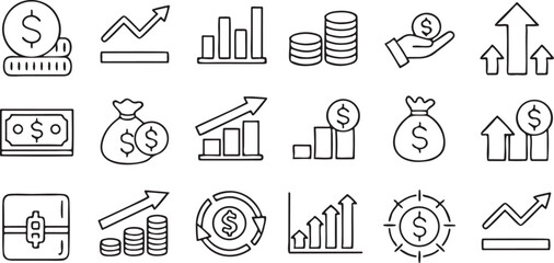 Profit Finance Icons Solid Black Set Dollar Growth Investment Revenue Income Gain
