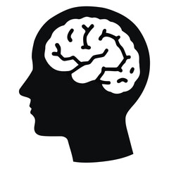 black Human head with brain silhouette icon