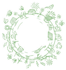 eco symbols around an empty circle. vector illustration