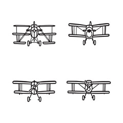 old fashioned biplane with wings and propeller line drawing © Arafat