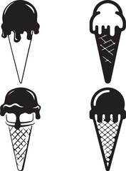 Dripping Ice Cream Cone Silhouette Set in Bold Black Vector for Summer Treat Designs