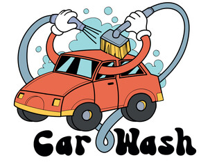 car wash logo retro style cartoon . vector illustration