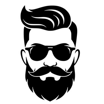 Stylish bearded man silhouette with sunglasses isolated on transparent background