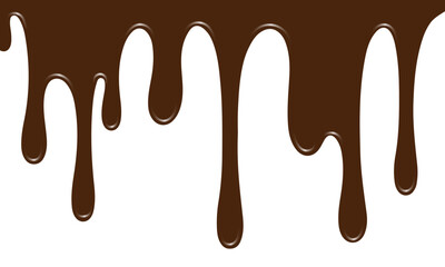 Chocolate drips on a white background, creating a delicious and mouth-watering effect. Ideal for advertising desserts or sweet