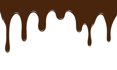 Chocolate drips on a white background, creating a delicious and mouth-watering effect. Ideal for advertising desserts or sweet