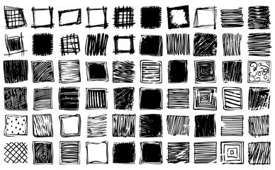 Hand drawn square frames and scribble texture vector collection with doodle borders and sketchy elements