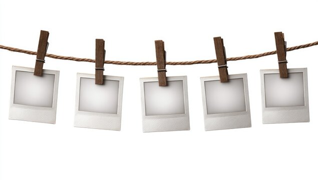 Blank instant photos on a clothesline