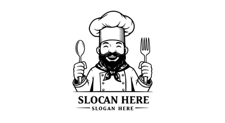 Smiling chef silhouette holding spoon and fork isolated on transparent background