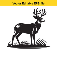 Majestic Mule Deer Buck in Profile, Black and White Vector Illustration