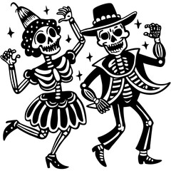 Dancing skeletons in calavera style for dia de muertos