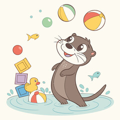 Playful Colorful Flat Otters Illustration