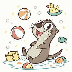 Playful Colorful Graffiti Otters Illustration
