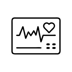 Heart monitor icon in black outline for medical diagnostics