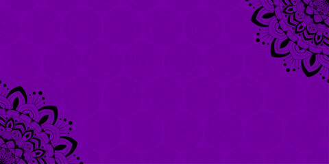 Traditional background with 2 corner mandala shape-Floral background with line, star, moon, light for card, banner, futuristic, presentation, decoration, greeting | Mandala pattern with violet color 