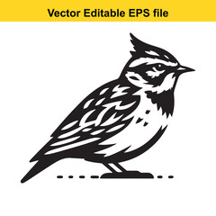 A black and white vector illustration of a bird, possibly a lark, in a side profile view