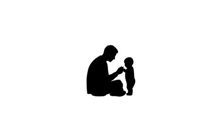 Father and son sitting together silhouette isolated on transparent background
