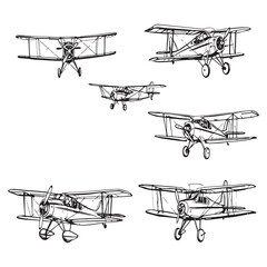 retro biplane flying machine hand drawn vector illustration © Arafat