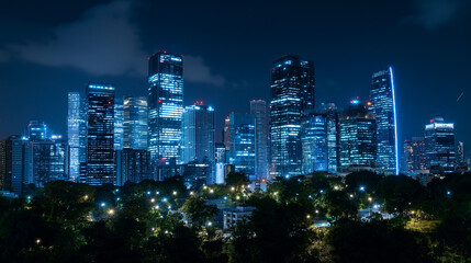 Obraz premium Sustainable urban planning for smart cities nighttime skyline transformation urban environment aerial view