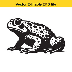 A black and white vector illustration of a frog, featuring a detailed design and editable EPS file format.