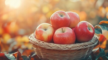Apples in a basket in autumn