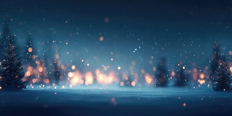 Winter night landscape with snow and lights
