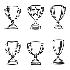 Simple achievement trophy drawing vector line art