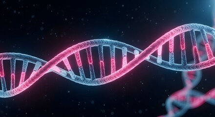 Fototapeta premium Glowing Neon Pink and Blue DNA Double Helix: Scientific Medical Genetic Abstract Background