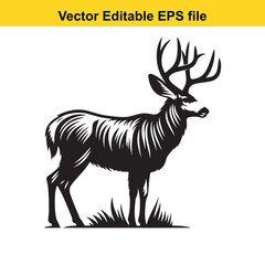 Majestic Mule Deer Buck in Black and White Vector Illustration