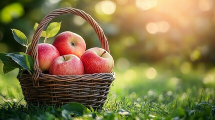 Basket of apples in a garden