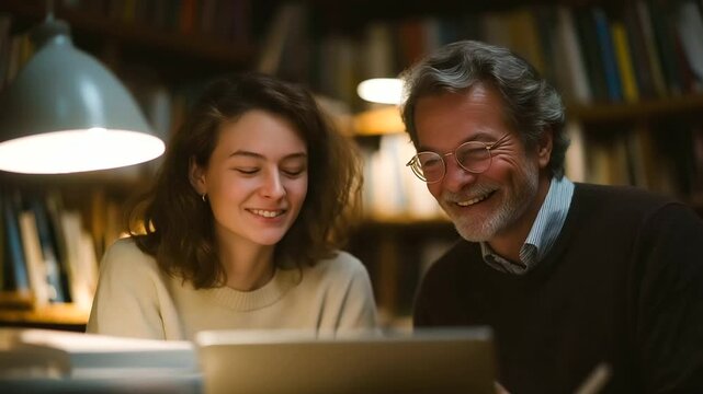 A professor and his college-aged daughter engage in a thoughtful discussion about her thesis research.