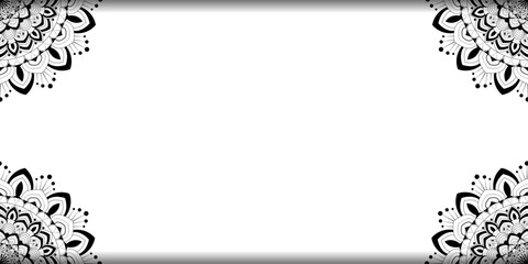 Fototapeta premium Banner background with 4 corner mandala shape-Floral background with line, star, moon, light for card, banner, futuristic, presentation, decoration, greeting | Mandala pattern with black-white color 