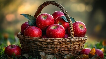 Basket of apples in autumnal setting