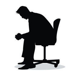 Silhouette of Businessman sitting on office chair and worry at office. vector, illustration