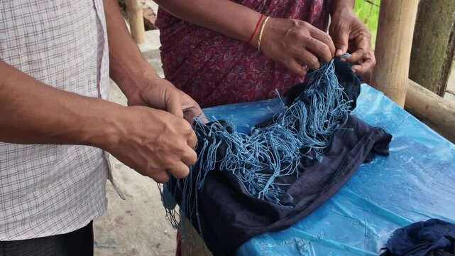 Shawl made with tie-dye resist dyeing technique, Goalpara, Bangladesh
