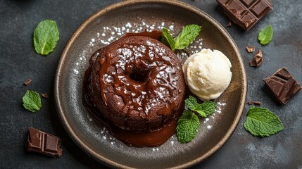 Chocolate dessert with ice cream