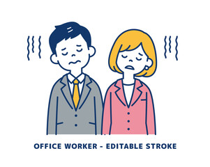 疲れが溜まっている、ビジネスマンのベクターイラスト素材＿男女セット