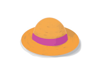 Illustration of a straw hat with a pink ribbon