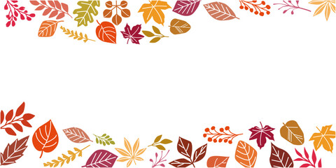 Colorful autumnal leaves decoration illustration. Autumn natural banner design. Colorful leaves decoration background. Vector illustration.