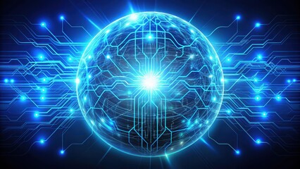 Fototapeta premium Futuristic energy cell with glowing blue circuits and wires