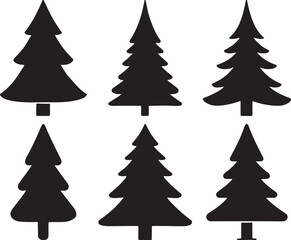 Fototapeta premium Stylized Pine Tree Silhouettes set Displaying Unique Branch Structures 