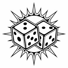 Two dice with starburst design graphic