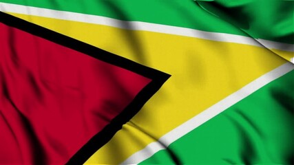 3D animation of the national flag of Guyana waving in slow motion. Close-up view with realistic fabric texture in 4K resolution. Ideal for Independence Day, patriotic videos, and national celebrations