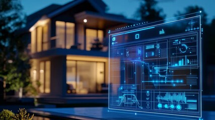 Smart home digital interface displaying real-time data metrics visualization - Powered by Adobe