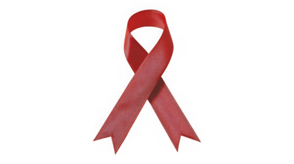 Red AIDS awareness ribbon symbol on white background representing hope and support