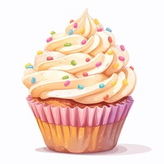 Cute Cupcake with Creamy Frosting and Sprinkles Illustration